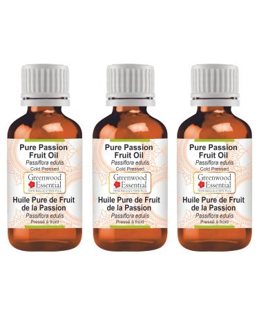 Greenwood essential natural passion fruit oil (Passiflora Edulis) Naturreine therapeutic quality cold -pressed (pack of three) 100ml x 3 (10 oz)
