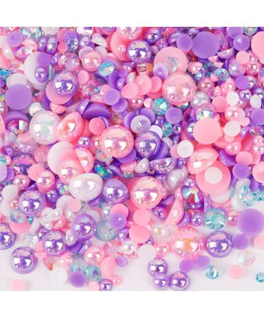 Zienlay Mix Flatback Pearls and Rhinestones for Crafts 60g  3680PCS Half Round Pearl and Rhinestones 3mm-10mm Jelly Rhinestones Half Pearls for Tumblers Nail Face Art with Tweezer  Wax Picker Pen 11 Purple Castle | Mix A...