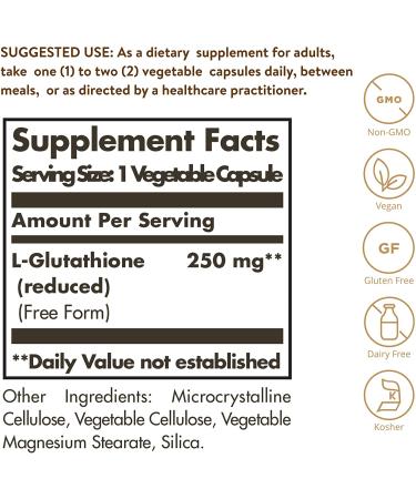 Solgar Reduced L-Glutathione 250 mg - 60 Veg Capsules | Antioxidant Support - Buy Online on GoSupps.com