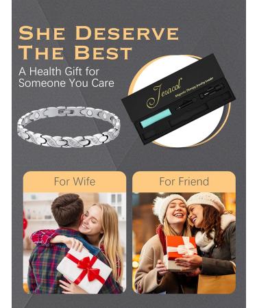 Jeracol Titanium Steel Magnetic Bracelet for Women | Adjustable Length with Crystals | Strong Magnets | Sizing Tool & Gift Box - Silver Crystal - Buy Online on GoSupps.com