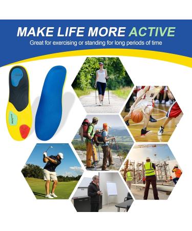 Professional Arch Support Insoles for Men & Women | Plantar Fasciitis Shoe Inserts for Flat Feet Pain Relief | Shock Absorption Athletic Orthotic Insert M Blue (Men's 7-8/Women's 9-10 - Buy Online on GoSupps.com