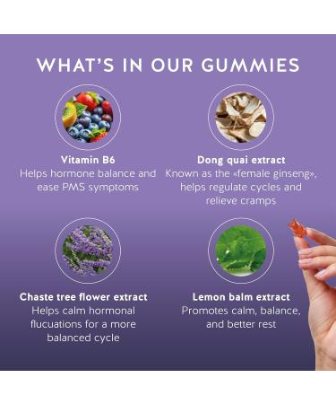 PMS Support Supplement for Women. Menstrual Relief Gummies to Target Hormonal Breakouts Bloating Period Cramps & Mood Swings. Vegan with Vitamin B6 & Lemon Balm 30 Gummies Strawberry 30 servings - Buy Online on GoSupps.com