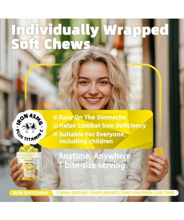 Iron Soft Chew Supplement with Vitamin C | Pineapple Flavored | Gluten Free | Iron Supplement for Women Men and Kids | 60 Count | 2 Month Supply Pineapple 60 Count (Pack of 1) - Buy Online on GoSupps.com