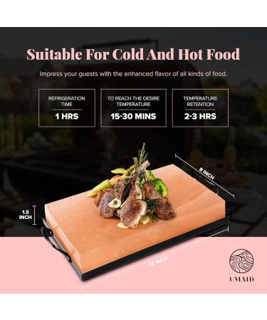 UMAID Natural Himalayan Rock Salt Block Cooking Plate for Cooking Grilling Cutting and Serving Food Grade Salt with Metal Steel Tray Set with Recipe Pamphlet Salt cooking block 12 X 8 X 1.5 Himalayan Salt Cooking Block - Buy Online on GoSupps.com
