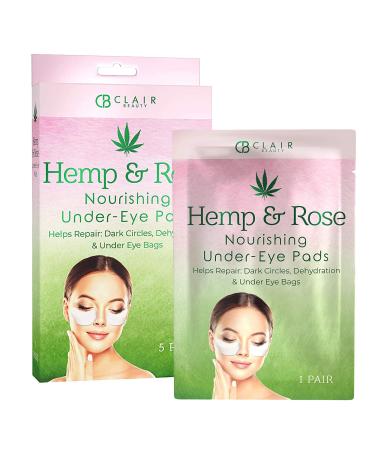 CLAIR BEAUTY Hemp & Rose Nourishing Under Eye Mask Patches - Moisturizing & Replenishing | Reduces Fine Lines & Wrinkles | Reduces Dehydration & Puffiness | Made in Korea - 5 Pairs