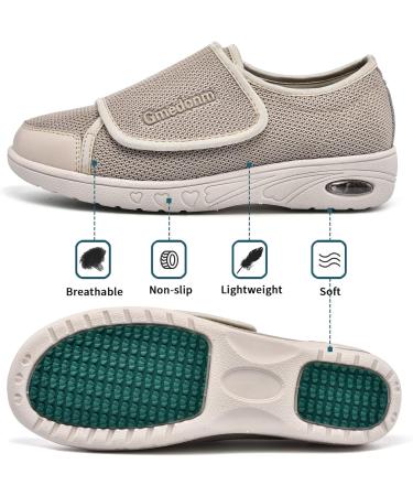 Gmedonm Women's Adjustable Wide Shoes for Diabetic Edema & Plantar Fasciitis - Beige 9.5 Wide - Buy Online on GoSupps.com