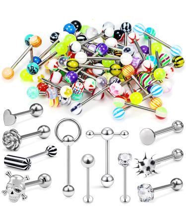 14g Acrylic Balls Tongue Rings Piercing Jewelry Aretes para La Lengua for Women Men Surgical Stainless Steel Metal Surgical Steel