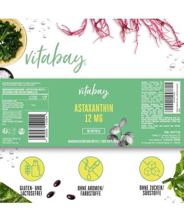 Buy Vitabay Astaxanthin 12mg - High-Dose Vegan Softgel Capsules (270 Pack) - Natural Antioxidants for Optimal Health - Buy Online on GoSupps.com