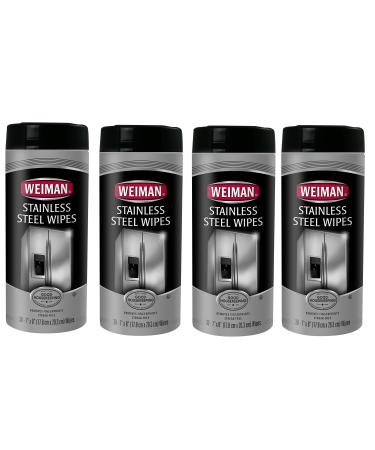 Weiman 92Ct Stainless Steel Wipes, 7 X 8, 30/Canister, 4 Canisters/Carton