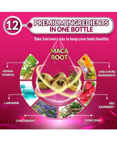 Tenmido 12in1 Maca Root Liquid Drops with Ashwagandha L-Arginine Chasteberry Dong Quai Black Cohosh Shatavari Red Raspberry Rhodiola Rosea Calendula and More - 30ml 1 Fl Oz - Buy Online on GoSupps.com