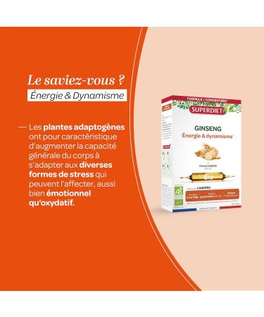 SUPERDIET ORGANIC GINSENG Energy & Dynamism Herbal Medicine Made in France 20 ampoules of 10 ml - Buy Online on GoSupps.com
