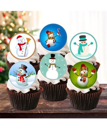 PRECUT Christmas Snowman Cupcake Toppers Mix Christmas Edible Cake Decorations Snowman Cake Toppers Xmas Cupcake Decoration Cute Snowman Cup Cake Topper (12) - Buy Online on GoSupps.com