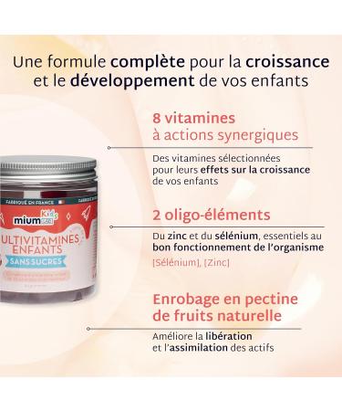 Mium Lab Children's Multivitamins Growth Reduces Physical and Mental Fatigue - 10 (Vitamins B and C) and Minerals (Senium and Zinc) - 21 Day Cure - Sugar-free Gummies - Made in France - Buy Online on GoSupps.com