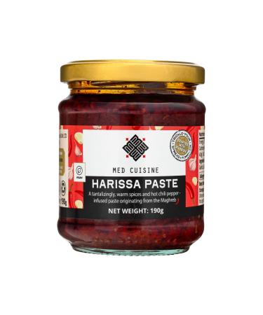 Med Cuisine Harissa Paste - 190gr - Hot chilli pepper condiment - Complex and robust flavour - Perfect for marinades - Vegan paste - Spicy - Gluten-free 190 g