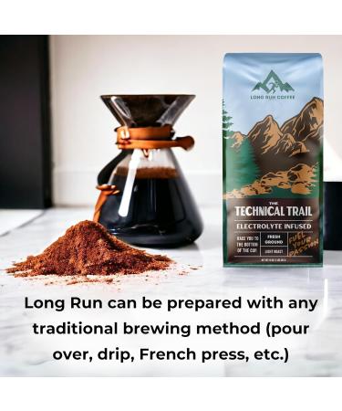 Long Run Coffee - The Technical Trail Light Roast | Electrolyte Infused Coffee for Runners | Keto Hydration | 12 Oz Ground Coffee - Buy Online on GoSupps.com