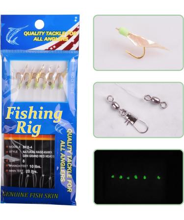 Saltwater Fishing Rigs 6 Pack with Glow Bait & High Carbon Steel Hooks | Fish Skin Bait Rig Tackle | Size 4 6 8 | Type B | 6# - 6 Packs - Buy Online on GoSupps.com