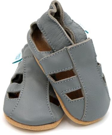 Dotty Fish Soft Leather Baby Shoes | Toddler Sandals | Non-Slip Suede Soles | Grey | 0-6 Months to 3-4 Years - Buy Online on GoSupps.com