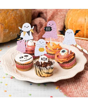 Whaline 48Pcs Halloween Ghost Cupcake Toppers with Paper Sticks and Glue Points 8 Design Cute Pink Black Ghost Cupcake Picks Halloween Cake Toppers for Halloween Birthday Party Cake Decorations - Buy Online on GoSupps.com