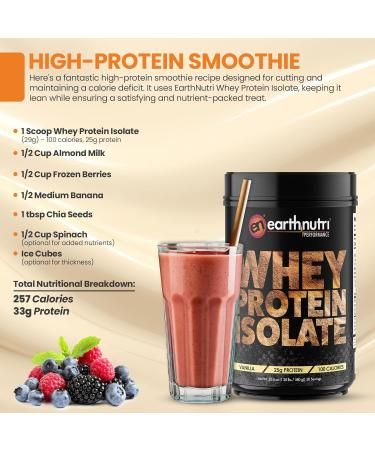 EarthNutri - Whey Isolate Protein Powder - Post Workout Recovery Powder for Muscle Recovery & Growth - 25g Protein - Easily Digestible - Non-GMO & Gluten-Free - Vanilla Flavor - 20 Servings(1.28 lbs) - Buy Online on GoSupps.com