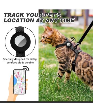 VKPETFR Cat Harness and Leash Set Escape Proof for Walking Adjustable Cute Kitten Harness Leash with Airtag Holder for Small Large Cats Lightweight Soft Walking Travel Harness (Black) - Buy Online on GoSupps.com