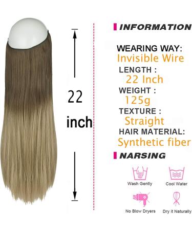 22 Straight Light Brown to Light Blonde Halo Hair Extensions - Heat Friendly Synthetic Hairpieces for Women - No Clip Secret Wire Headband - OMGREAT - Buy Online on GoSupps.com