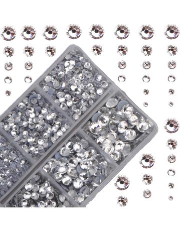 4000pcs Mixed Size Hot Fix Round Crystals Gems Glass Stones Hotfix Flat Back Rhinestones (Clear Crystal)