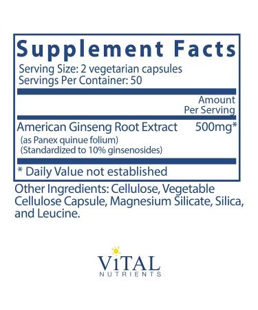 Vital Nutrients American Ginseng 250mg - Energy Support for Mental and Physical Endurance - 100 Vegetarian Capsules - Buy Online on GoSupps.com
