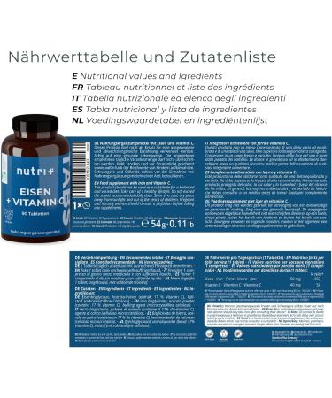 Iron Tablets 50mg - Vegan & Natural Vitamin C - 90 Bisglycinate Tablets for Vegetarians Pregnant Women Children & Fatigue Relief - Buy Online on GoSupps.com