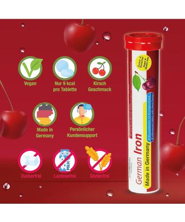 Buy German Iron Effervescent Tablets - 140 Pieces Cherry Taste - Sugar-Free Vegan - 14 mg Iron - T&D Pharma - Made in Germany - Buy Online on GoSupps.com