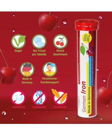 Iron Effervescent Tablets - Sugar-Free Cherry Flavor - 14mg Iron - T&D Pharma Germany - 240 Pack - International Shipping Available - Buy Online on GoSupps.com