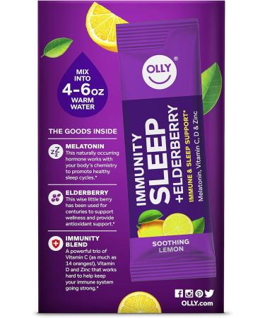 OLLY Immunity Powder Nighttime Support with Melatonin, Elderberry, Vitamin C, D, Zinc - 10 Pack Lemon Flavor - Buy Online on GoSupps.com