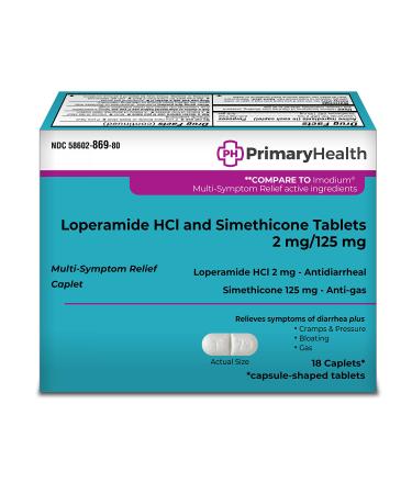 Primary Health Loperamide and Simethicone Tablets 2 Mg/125 Mg, 18 Count