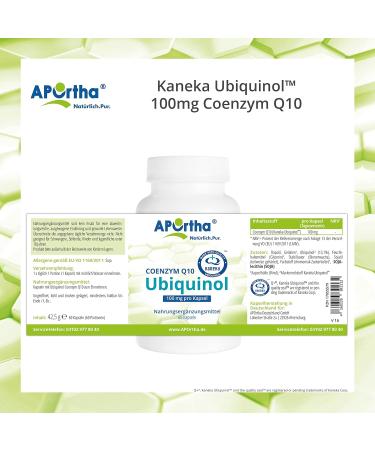 Aportha Kaneka Ubiquinol Coenzyme Q10 100 mg - High Bioavailability COQ10 Capsules | 60 Capsules for Daily Energy & Antioxidant Support - Buy Online on GoSupps.com