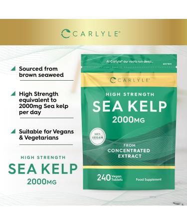 Sea Kelp Tablets 2000mg | 240 Vegan Tablets | High Strength Supplement by Carlyle - Buy Online on GoSupps.com