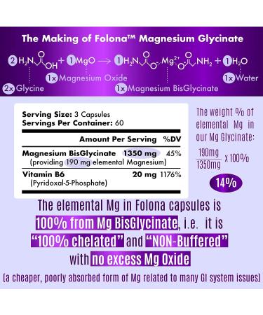 Folona Magnesium Glycinate with Vitamin B6 | 1350mg Chelated Formula for Enhanced Absorption | Supports Sleep, Stress Relief, Energy & Muscle Cramps | Gluten Free NonGMO | 180 Vegan Capsules - Buy Online on GoSupps.com