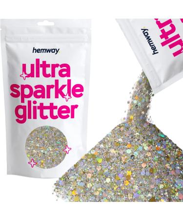 Hemway Ultra Sparkle Glitter - Multi-Size Chunky Fine Cosmetic Glitter Mix for Body Face Hair Eye Nail Art Festival  Crafts for Tumbler Resin Decorations - Gold Silver Holographic - 100g / 3.5oz