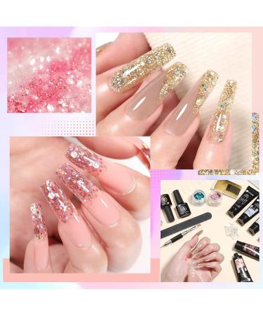 UR SUGAR Poly Gel Nails Set | 6 Colors Nail Extension Builder Gel Kit with Base & Top Coat | DIY Manicure at Home | Glitter Nude & Clear Polygel - Buy Online on GoSupps.com