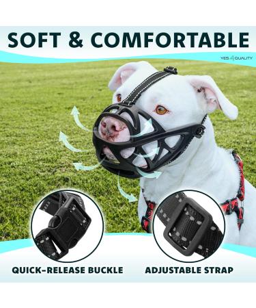 Yes4Quality Large Black Dog Muzzle | Breathable Basket Muzzle for Large Dogs | Adjustable Straps & Reflective Strips | Safe Mouth Cover for Biting & Chewing | Size L/4 - Buy Online on GoSupps.com