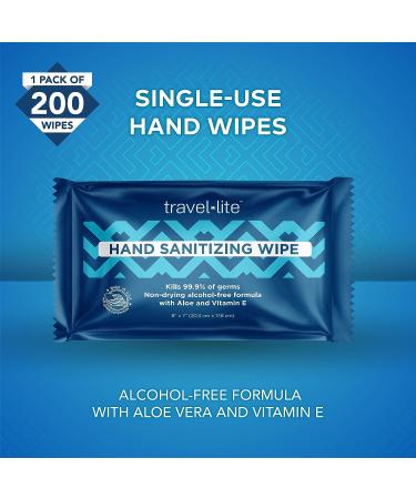 Travel Lite Alcohol-Free Hand Wipes with Aloe Vera and Vitamin E - Fresh Scent 50ct Individually Wrapped for Adults and Kids - Buy Online on GoSupps.com
