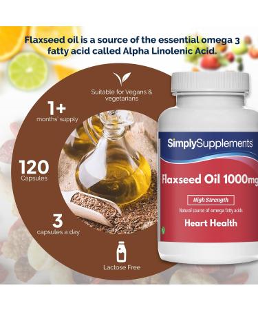 Flaxseed Oil 1000mg - 120 Capsules - Vegan Friendly - 40 Day Supply - Simply Supplements - Buy Online on GoSupps.com