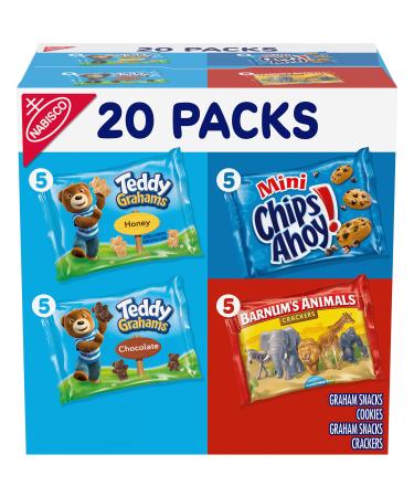 Nabisco Variety Fun Shapes Assorted Barnum's Animal Crackers, Teddy Grahams and Chips Ahoy! Mini, 1 Ounce (Pack of 20)