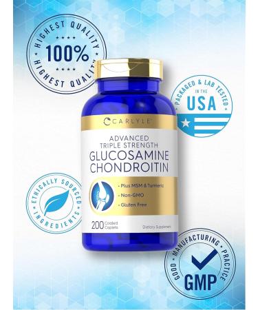 Carlyle Glucosamine Chondroitin MSM Turmeric | 200 Count | Advanced Triple Strength Supplement | Non-GMO & Gluten Free - Buy Online on GoSupps.com