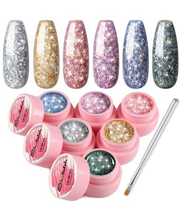 Shelloloh Glitter Gel Nail Polish Kit 6 Colors Super Platinum Glitter Yellow Blue White Purple Soak Off U V Gel Polish with Painting Pen Nail Art Kit Gifts for Women SET01 - Buy Online on GoSupps.com