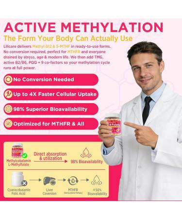 Methyl B12 5000mcg & L-Methylfolate Gummies for Women Men - Active 5-MTHF & Methylted B-Complex Multivitamin Supplement + B6 Choline TMG for Cellular Energy Cognition Methylation MTHFR Gene 60Cts 60 Count (Pack of 1) - Buy Online on GoSupps.com
