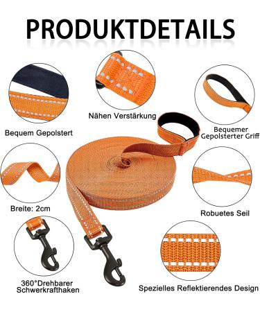 Buy Demigreat Reflective Dog Leash - 3m 5m 10m 15m 20m | Padded Handle & Hand Loop | Best Training Line for Small to Large Dogs | Durable 50ft Orange - Buy Online on GoSupps.com
