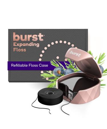 BURST Refillable Dental Floss Set with Juniper Berry Aroma, Vegan, Charcoal Coating, Expanding Technology, Textured, 12 Week Supply (32 Yards), Rose Gold