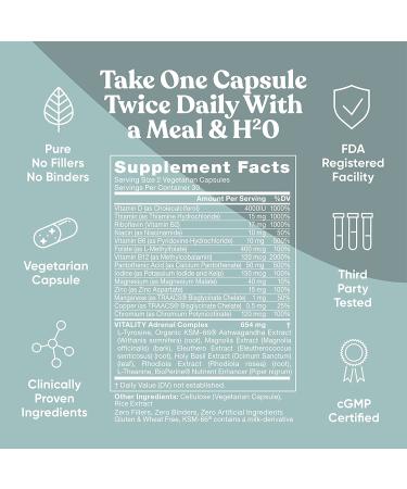 Vitality Adrenal Support: Cortisol Manager & Fatigue Fighter - Healthy Energy with Ashwagandha, Magnesium, L-Tyrosine - 60 Capsules - Buy Online on GoSupps.com