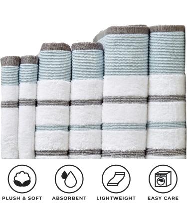 Great Bay Home 6-Piece Luxury Hotel/Spa Cotton Striped Towel Set 500 GSM - Noelle Collection | Bath, Hand Towels, Washcloths - Eucalyptus/Grey - Buy Online on GoSupps.com