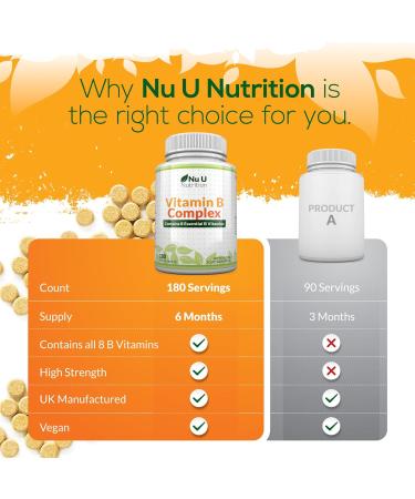 High Strength Vitamin B Complex - 180 Vegan Tablets - 6 Month Supply | Nu U Nutrition - Buy Online on GoSupps.com