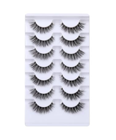 JIMIRE Lashes with Clear Band Demi-Wispies Fluffy Faux Mink Eyelashes Wispy Cat-Eye False Eyelashes Natural Look 7 Pairs Pack